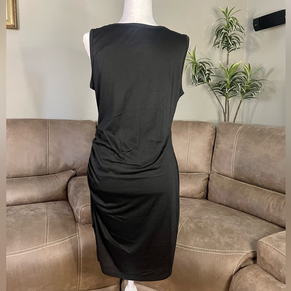 BTFBM Sleeveless Black Wrap Bodycon Dress Sz L Spring Summer Beach Party Vacay - Picture 3 of 11